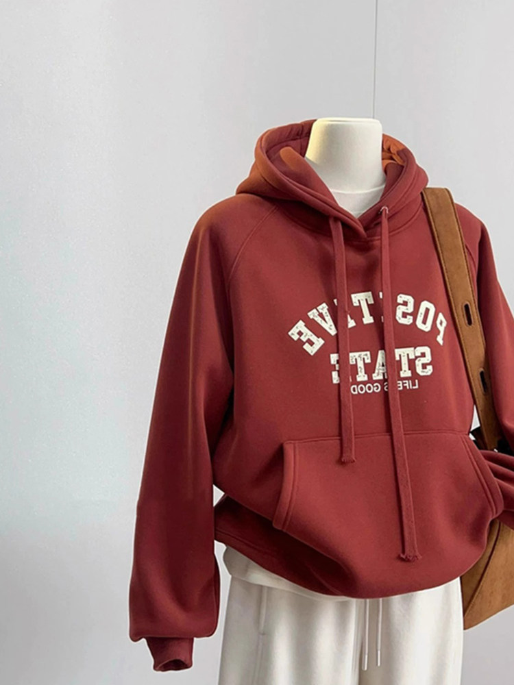 宽松慵懒风连帽卫衣女2025秋冬新款时尚洋气套头字母印花帽衫上衣