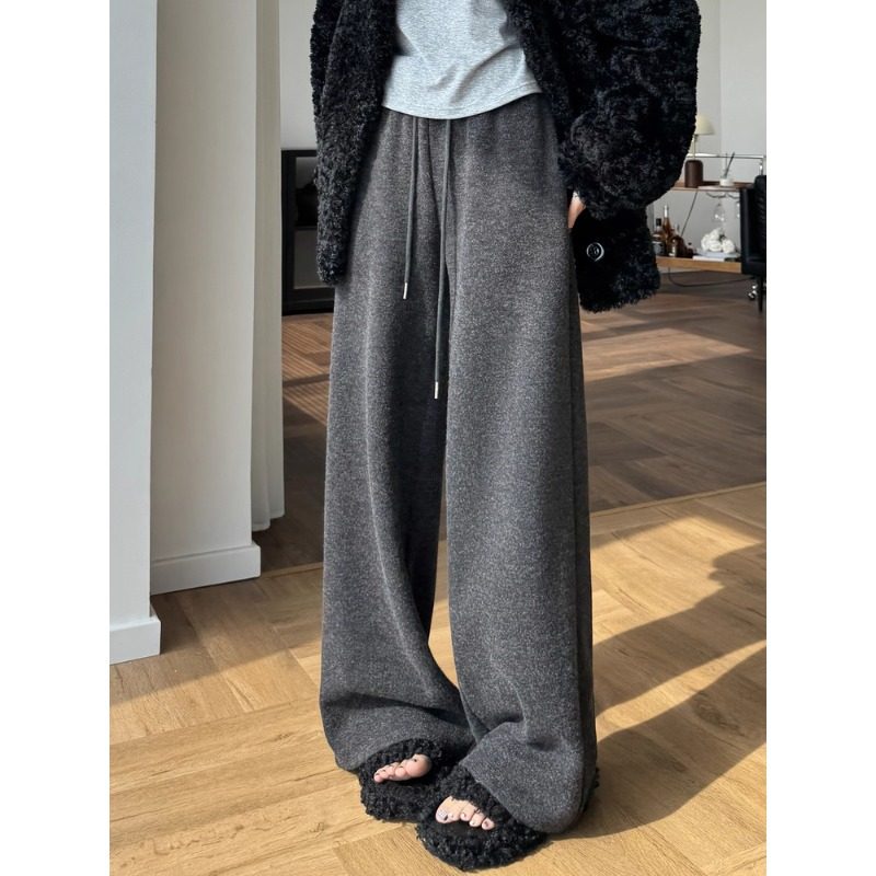 灰色加绒阔腿裤女秋冬新款休闲百搭时尚慵懒小个子高腰直筒糯米裤,女装/女士精品,休闲裤,淘宝优惠券,粉丝福利购,淘宝优惠卷