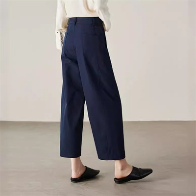 藏青色九分西装裤女夏季薄款休闲通勤直筒裤小个子高腰显瘦阔腿裤