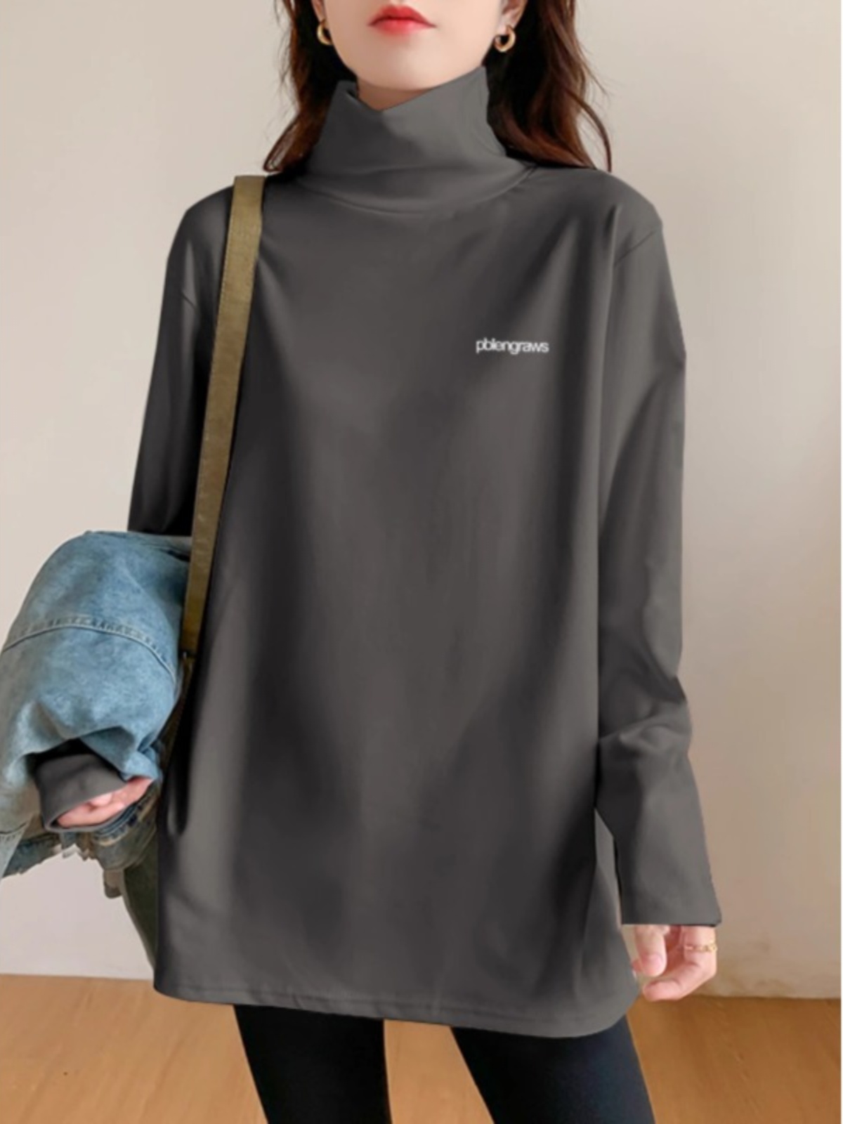 高领女底衬衫，可在室外穿，德国天鹅绒加厚保暖长袖t恤，宽松的