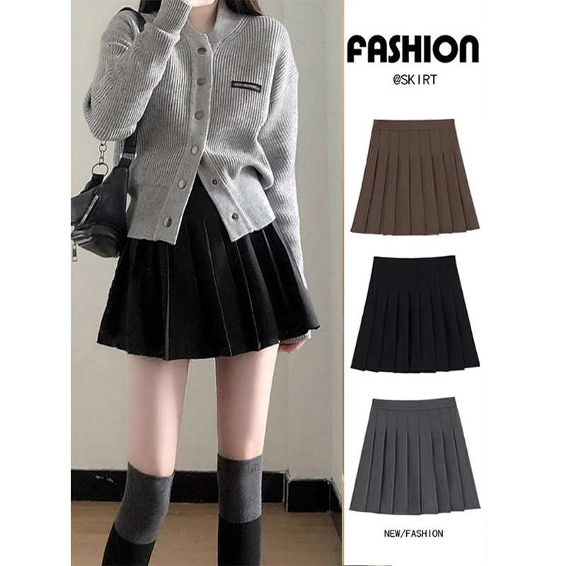 黑色百褶半身裙女2025春秋新款加厚小个子高腰a字毛呢西装短裙
