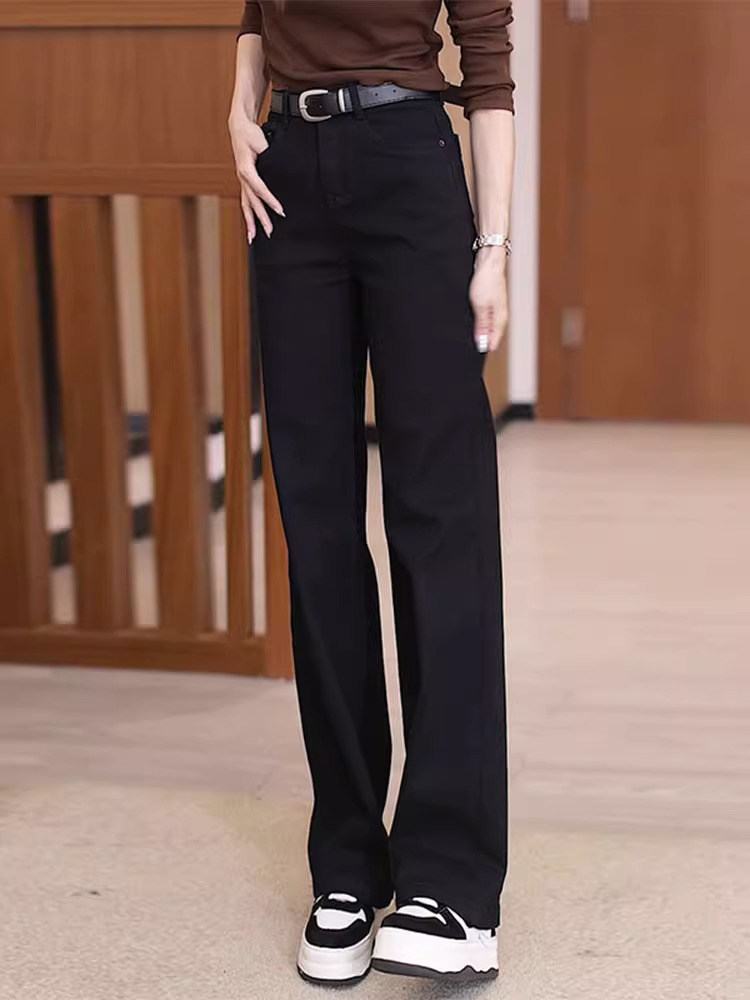 黑色窄版牛仔裤女秋季新款休闲百搭小个子高腰垂感宽松直筒烟管裤