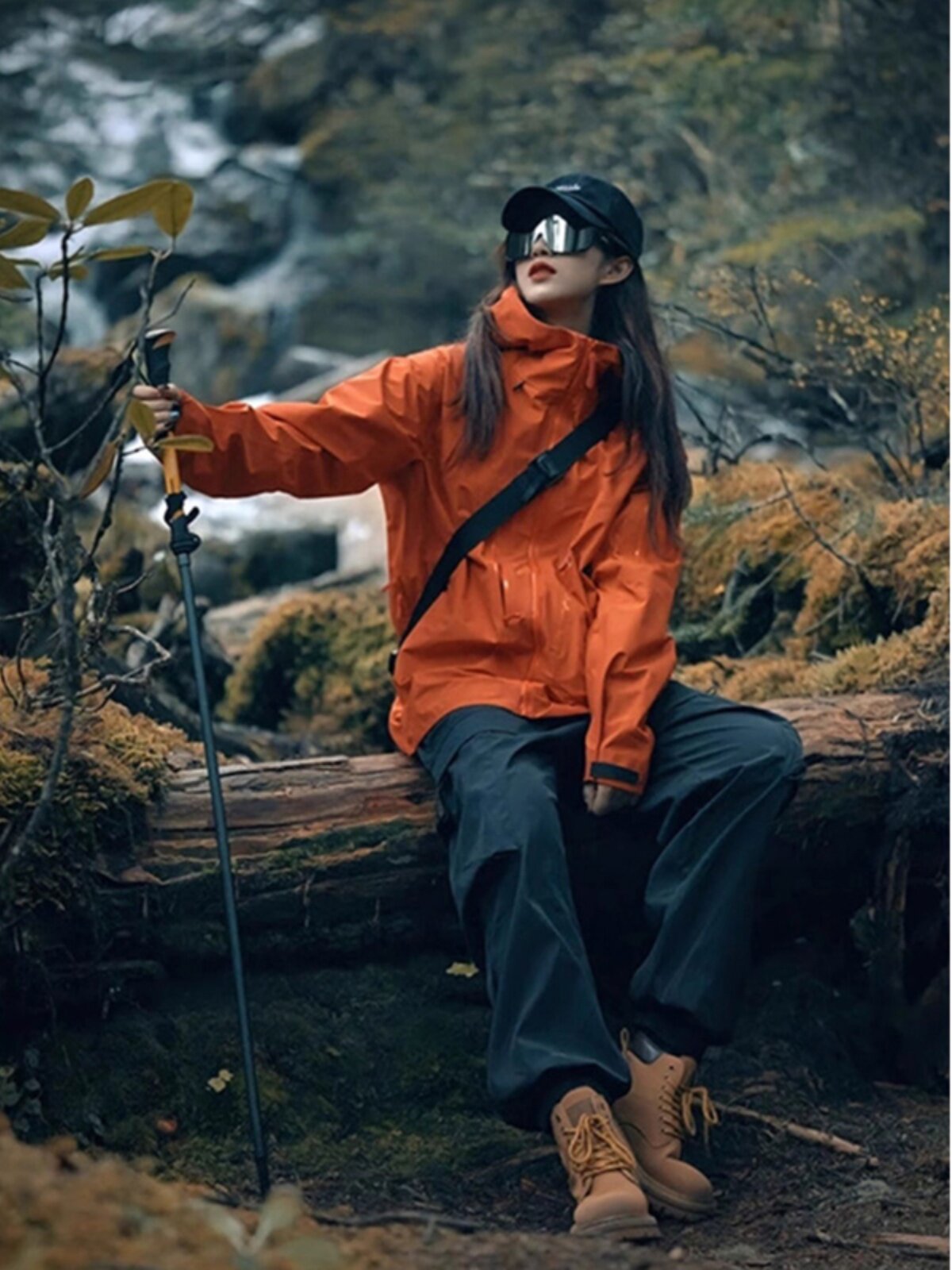 黑色束脚工装裤女秋季新款户外运动登山裤美式高腰直筒宽松机能裤