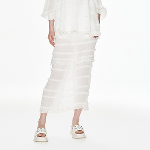 lefame拉飞姆蝴蝶结抽褶荷叶边悬垂感雪纺半裙