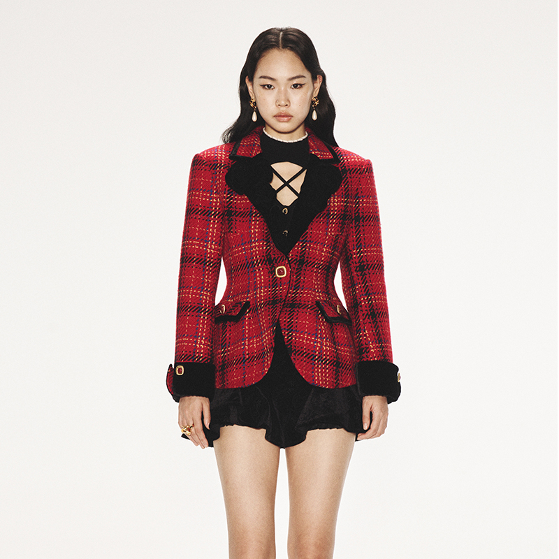 lefame复古港风长袖西装外套