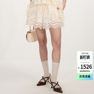 休闲裤 lefame拉飞姆2026春季 宫廷风镂空绣花撞边短裤 时尚 女 新款