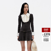 法式 lefame拉飞姆2026春季 新款 摩登蕾丝深灰重要场合针织连衣裙女