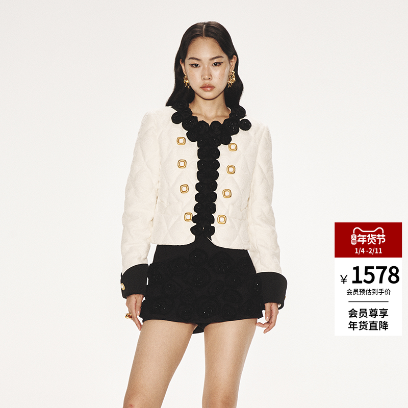 lefame拉飞姆简约玫瑰花盘绣黑白撞色羽绒服,女装/女士精品,羽绒服,淘宝优惠券,粉丝福利购,淘宝优惠卷