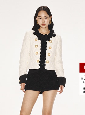 lefame拉飞姆简约玫瑰花盘绣黑白撞色羽绒服