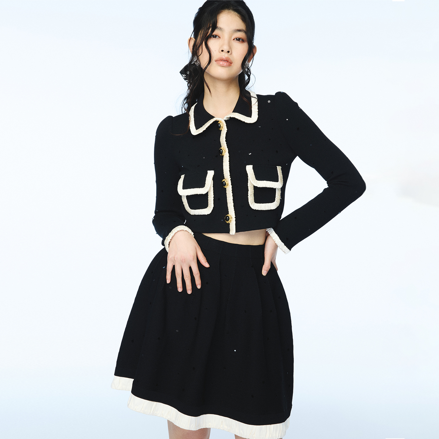 【赵美延同款】lefame拉飞姆2025秋季新款时尚翻领针织开衫外套女