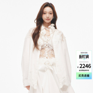 衬衫 白色蕾丝长款 lefame拉飞姆时尚 外套上衣女甜美风 周也同款