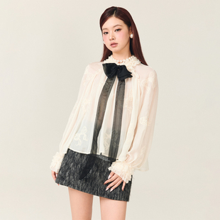 雪纺蝴蝶结刺绣法式 摩登千金时尚 上衣女 新款 lefame拉飞姆2025冬季