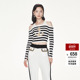 lefame拉飞姆修身 黑白条纹珍珠露肩长上衣