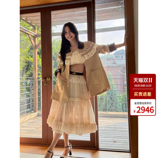 【杨颖同款】lefame拉飞姆26秋新款蕾丝风衣外套女气质大女主上衣