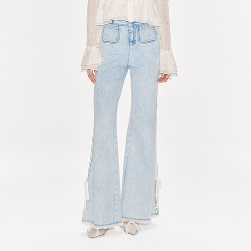 LEFAME牛仔喇叭裤长款