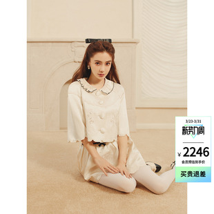 新款 lefame拉飞姆26夏季 绣花缎面短外套小上衣 Angelababy同款