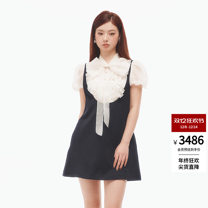 宫廷风两件式丝毛连衣裙套装