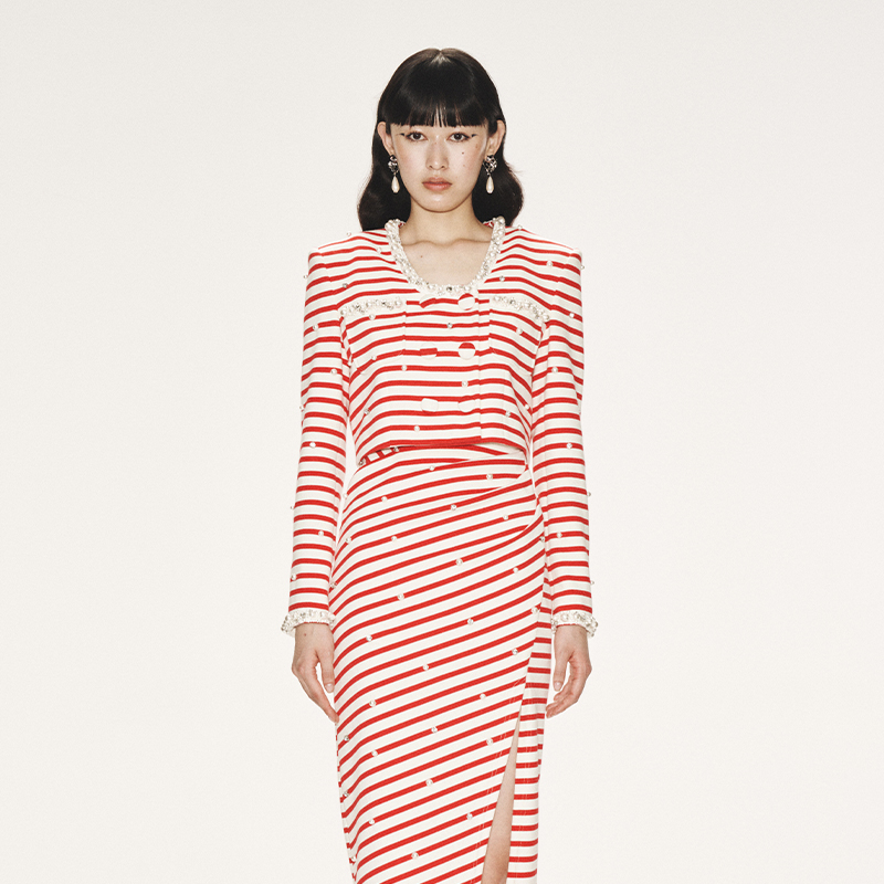 LEFAME洛可可针织条纹短外套