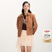 棕色立体花朵珠饰绒面外套上衣女 时尚 lefame拉飞姆2026春季 新款