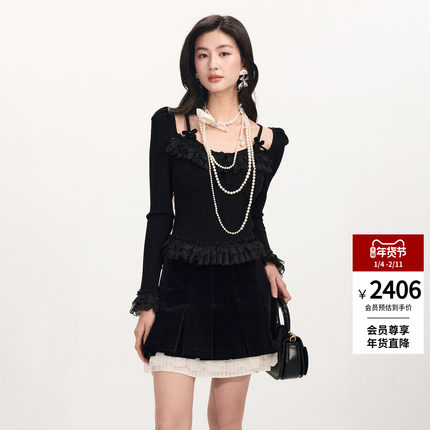 lefame拉飞姆2026早春新品时尚假两件暗黑洛可可荷叶边针织上衣