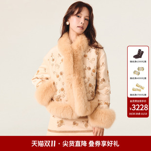 【毛晓慧同款】lefame拉飞姆新中式狐狸毛拼接外套棉服女