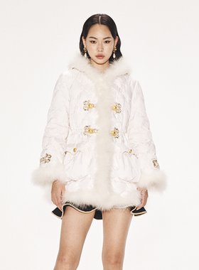 lefame拉飞姆复古压花绒新中式白金配色羽绒服