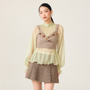 荷叶边雪纺针织吊带上衣女 优雅千金法式 lefame拉飞姆2025冬季 新款