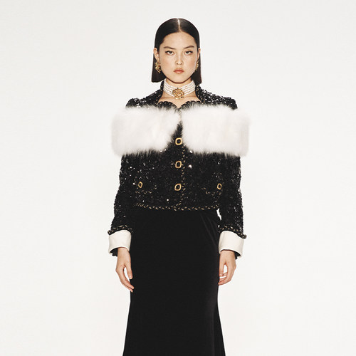 lefame小香风珠片面料羽绒服