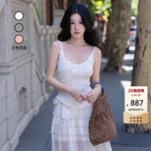 lefame拉飞姆蕾丝风拼接白色针织背心吊带内搭上衣女外穿显瘦