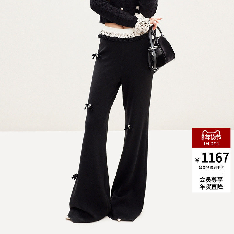 lefame拉飞姆春季蝴蝶结针织长裤时尚宽松喇叭裤阔腿裤休闲裤女,女装/女士精品,休闲裤,淘宝优惠券,粉丝福利购,淘宝优惠卷