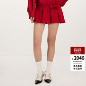 lefame拉飞姆2026春季 A字蝴蝶结挂饰褶裥半裙 新款 配腰带 时尚