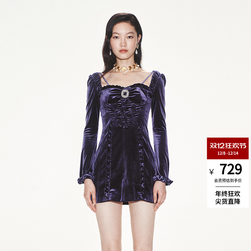 lefame收腰连衣裙蝴蝶结装饰