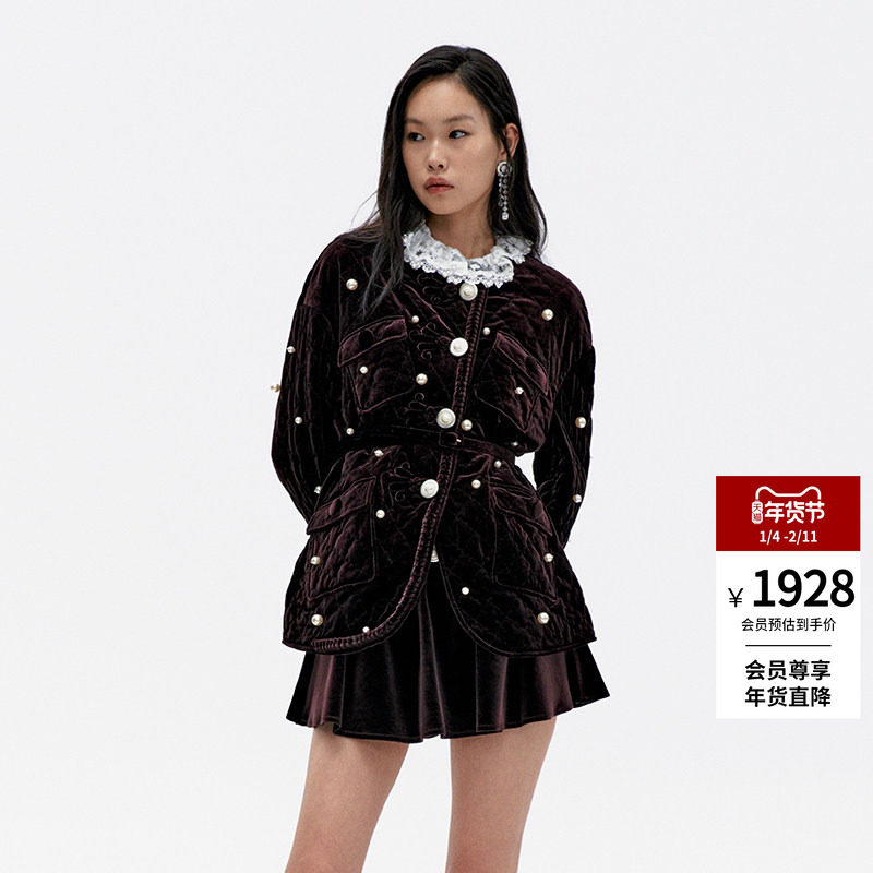 lefame拉飞姆冬季中式老钱风丝绒中长外套棉服女,女装/女士精品,短外套,淘宝优惠券,粉丝福利购,淘宝优惠卷