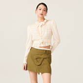 上衣女 饰短款 lefame拉飞姆时尚 米色珠饰蝴蝶结装