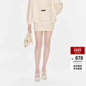 lefame拉飞姆秋季 杏色装 饰袋针织短裙包臀裙