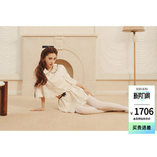 新款 lefame拉飞姆2026夏季 镂空绣花缎面半裙女 Angelababy同款