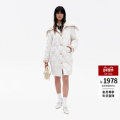 羽绒服高级感女修身 lefame拉飞姆冬季 大领微茧型米白色长款 显瘦