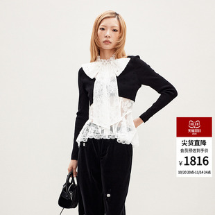 蝴蝶结蕾丝拼接飘带针织衫 lefame拉飞姆2025年新品 裴珠泫同款