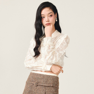 lefame拉飞姆时尚 洋气千金马德拉刺绣上衣内搭女 法式