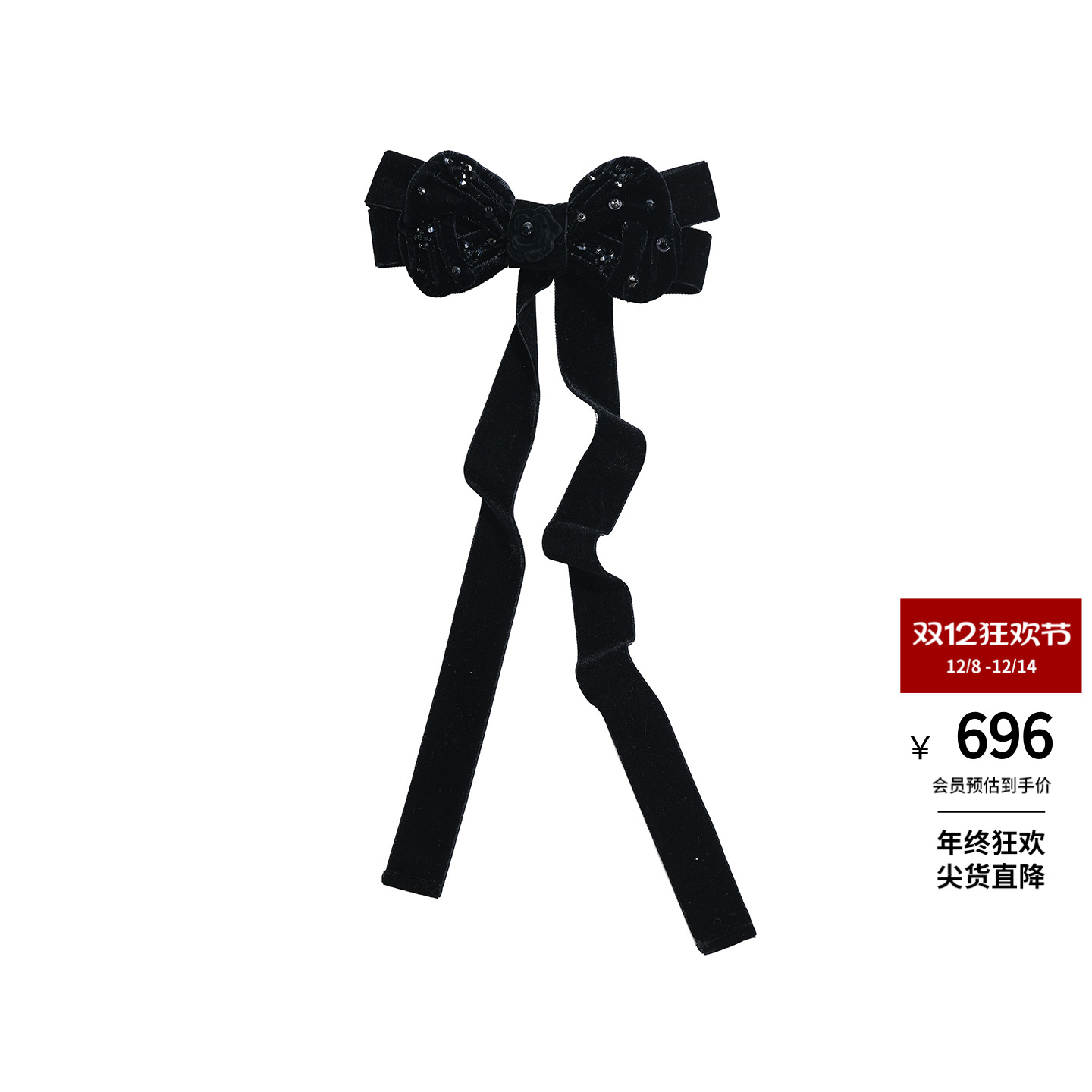 lefame拉飞姆2025冬季新款时尚蝴蝶结飘带丝绒发夹