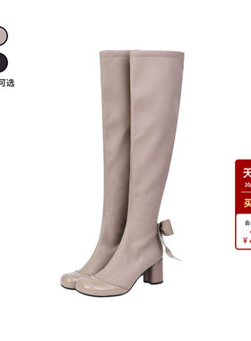 lefame拉飞姆2026冬季新款时尚蝴蝶结装饰过膝女皮靴
