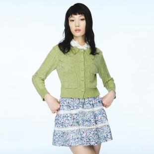 针织开衫 lefame拉飞姆2025秋冬新款 纱长袖 绿色植物系花式 上衣 时尚