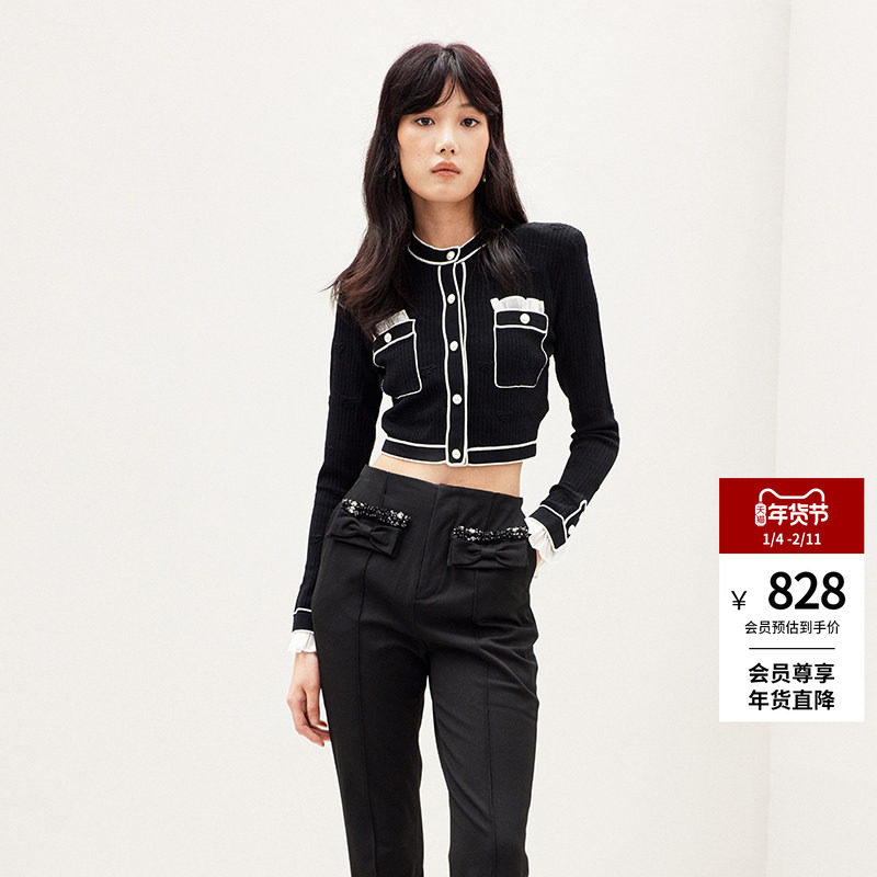 lefame拉飞姆2025秋冬小香风千金黑白长袖针织衫外套女上衣短外套,女装/女士精品,短外套,淘宝优惠券,粉丝福利购,淘宝优惠卷