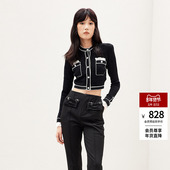 lefame拉飞姆2025秋冬小香风千金黑白长袖 针织衫 外套女上衣短外套