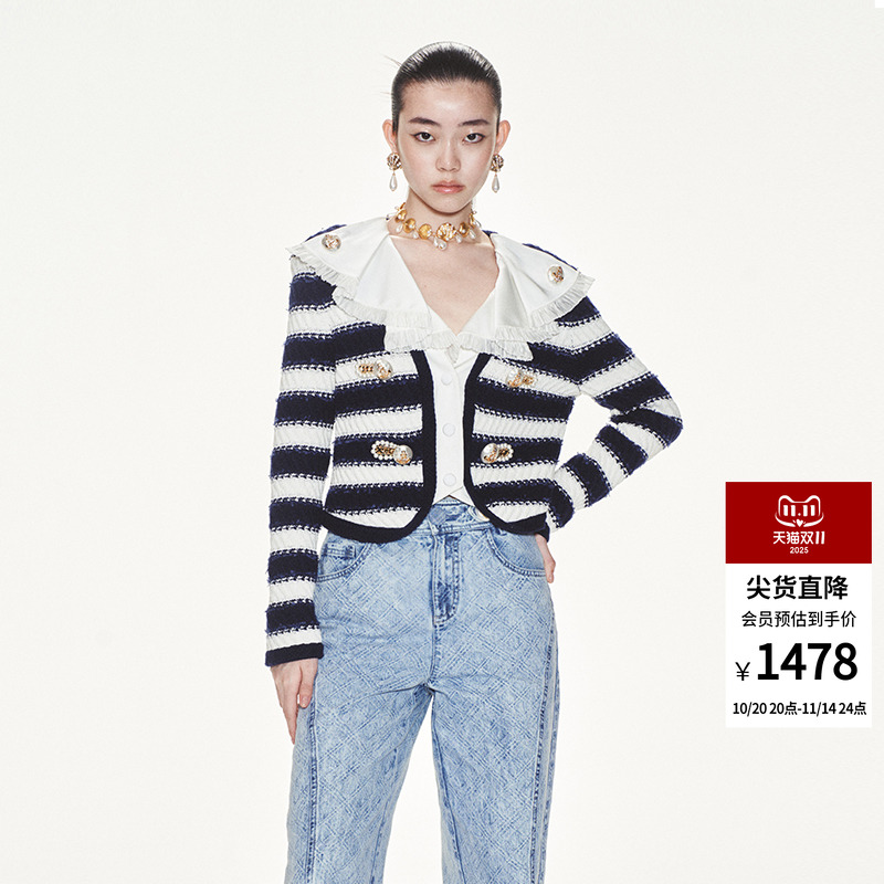 lefame开衫珍珠盘扣针织外套
