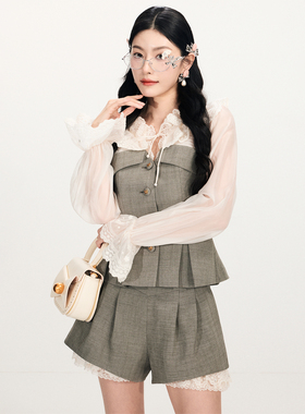 lefame拉飞姆春季新款时尚洛可可荷叶边刺绣拼接上衣显瘦女设计感
