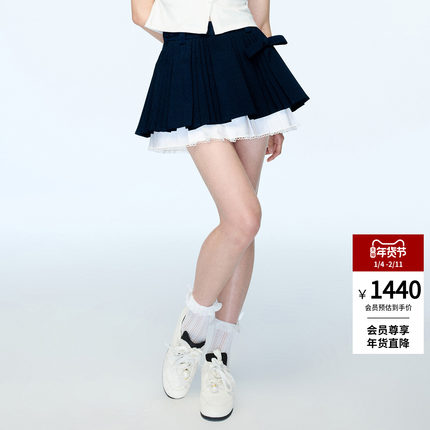 lefame拉飞姆2025秋冬新款时尚压褶设计洛可可钉珠半裙短裙