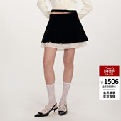 Angelababy同款 lefame拉飞姆假两件撞色拼接丝绒半裙短裙女