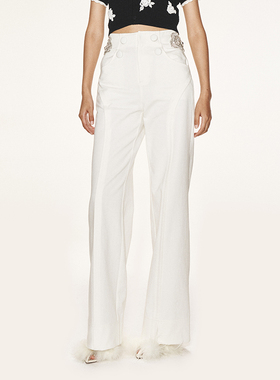 lefame拉飞姆2025秋季直筒裤显瘦阔腿裤白色牛仔长裤女水洗牛仔裤