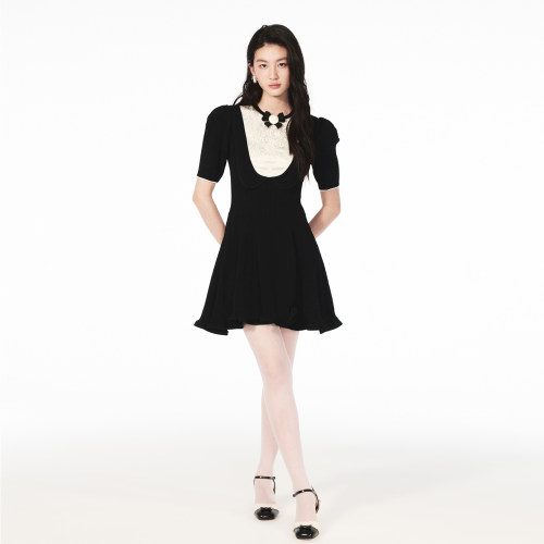 【Angelababy同款】lefame拉飞姆26夏季新款荷叶边针织连衣裙女